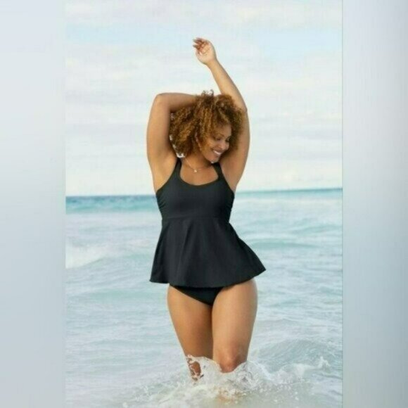 Lands end flutter scoop neck tankini top comfort adjustable straps m/p  10-12 - Picture 1 of 5